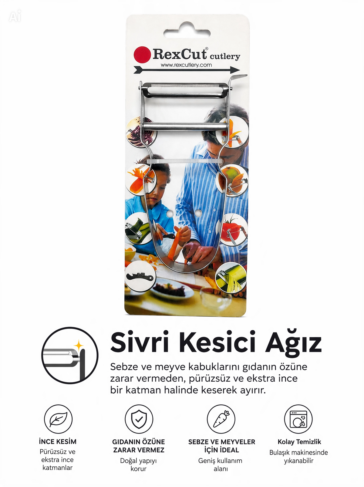 RexCut Paslanmaz Çelik Gövdeli Sebze ve Meyve Soyucu