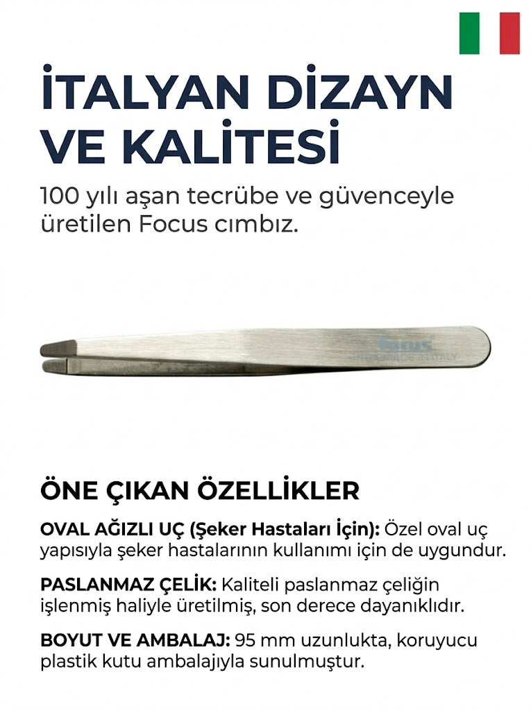 Focus 113261 T Oval Uçlu Şeker Hastalarına Özel Paslanmaz Çelik İtalyan Cımbız