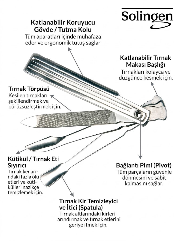Solingen Rex K-00085 Alman Çeliği Çok Fonksiyonlu Manikür ve Tırnak Bakım Seti