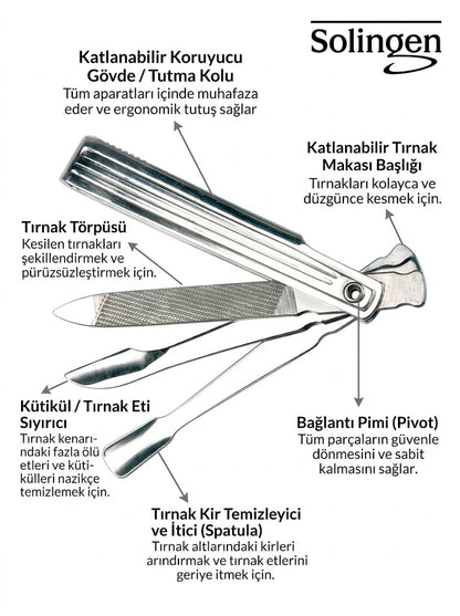 Solingen Rex K-00085 Alman Çeliği Çok Fonksiyonlu Manikür ve Tırnak Bakım Seti