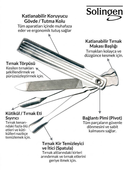 Solingen Rex K-00085 Alman Çeliği Çok Fonksiyonlu Manikür ve Tırnak Bakım Seti
